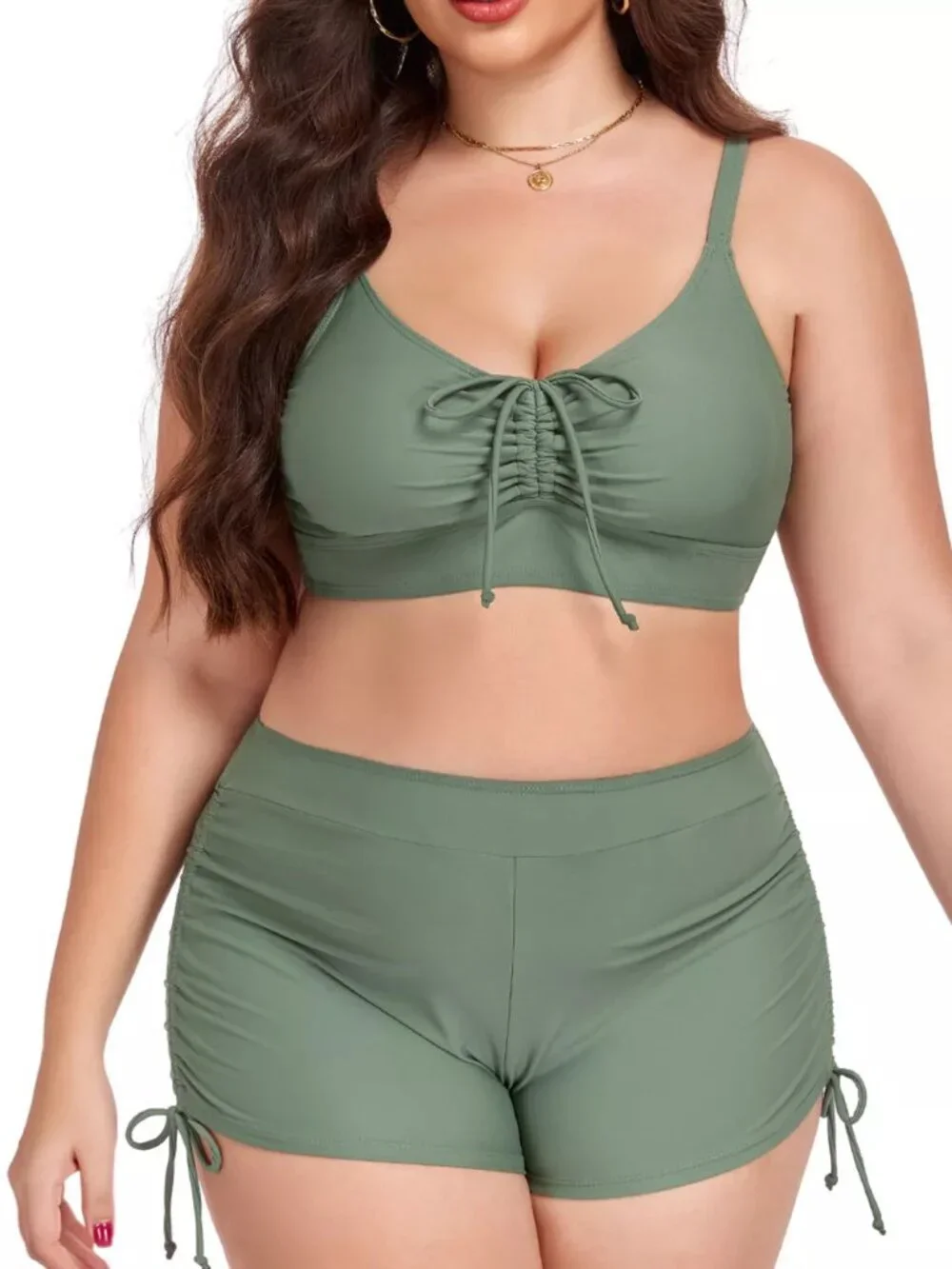 Plus Size Ruched Drawstring Swim Set - Picture 6 of 16